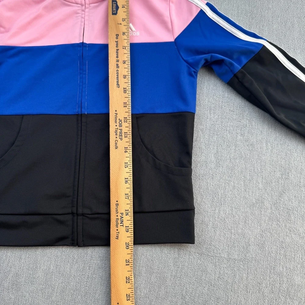 Adidas Track Jacket Girls Size Medium 10/12 Pink Striped Full Zip‎ Activewear
